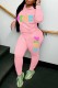 Pink Casual Letter Print Basic Hooded Collar Long Sleeve Two Pieces