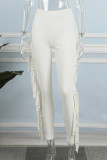 Red Sexy Solid Tassel Skinny High Waist Pencil Solid Color Bottoms