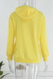 Yellow Casual Print Patchwork Mesh Hooded Collar Tops