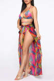 Colour Fashion Sexy Print Backless Strap Design Swimwears Three-piece Set
