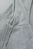 Pink Street Solid Draw String Hooded Collar Long Sleeve Two Pieces
