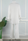 Rose Red Casual Solid Patchwork Turndown Collar Long Sleeve Two Pieces