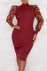 Red Elegant Solid Patchwork See-through Half A Turtleneck Pencil Skirt Dresses