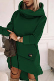 Red Casual Solid Patchwork Turtleneck Long Sleeve Dresses