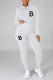 White Casual Print Patchwork Zipper Hooded Collar Long Sleeve Two Pieces