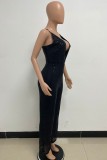 Silver White Sexy Casual Patchwork Sequins Backless Spaghetti Strap Regular Jumpsuits