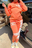 Red Street Print Patchwork Hooded Collar Long Sleeve Two Pieces