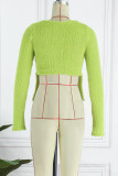 Green Sexy Solid Patchwork V Neck Tops