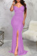 Light Purple Elegant Solid Patchwork Slit Fold V Neck Evening Dress Dresses