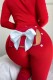 Red White Sexy Living Print Hollowed Out Draw String V Neck Skinny Jumpsuits