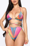 Colour Fashion Sexy Print Backless Strap Design Swimwears Three-piece Set
