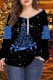 Blue Casual Print Patchwork V Neck Tops