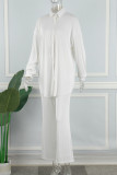 Rose Red Casual Solid Patchwork Turndown Collar Long Sleeve Two Pieces