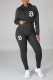 Black Casual Print Patchwork Zipper Hooded Collar Long Sleeve Two Pieces