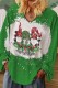 Green White Casual Print Basic V Neck Tops