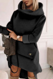 Red Casual Solid Patchwork Turtleneck Long Sleeve Dresses