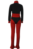 Red Street Print Patchwork Zipper Collar Long Sleeve Two Pieces