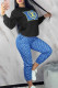 Blue Casual Print Letter O Neck Long Sleeve Two Pieces