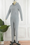 Pink Street Solid Draw String Hooded Collar Long Sleeve Two Pieces