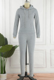 Pink Street Solid Draw String Hooded Collar Long Sleeve Two Pieces