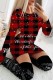 Dark Red Casual Print Patchwork Basic O Neck Long Sleeve Dresses