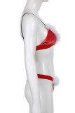 Red Sexy Solid Patchwork Feathers Christmas Day Swimwears