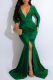 Green Party Solid Fold V Neck Trumpet Mermaid Dresses
