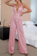 Pink Sexy Casual Patchwork Sequins Backless Spaghetti Strap Regular Jumpsuits