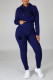 Deep Blue Casual Print Patchwork Zipper Hooded Collar Long Sleeve Two Pieces