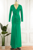 Blue Party Solid Fold V Neck Trumpet Mermaid Dresses