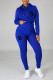 Blue Casual Print Patchwork Zipper Hooded Collar Long Sleeve Two Pieces