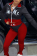 Red Street Print Patchwork Zipper Collar Long Sleeve Two Pieces