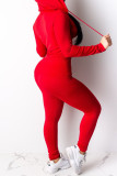 Red Casual Print Patchwork Zipper Hooded Collar Long Sleeve Two Pieces
