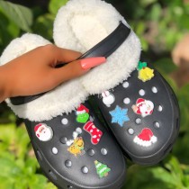 Black Casual Living Hollowed Out Patchwork Round Keep Warm Comfortable Shoes