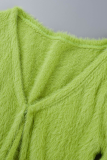 Green Sexy Solid Patchwork V Neck Tops