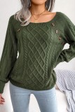 Army Green Casual Solid Basic O Neck Tops