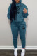 Navy Casual Letter Print Patchwork Hooded Collar Long Sleeve Two Pieces