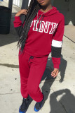 Red Casual Street Print Patchwork Hooded Collar Long Sleeve Two Pieces