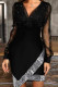 Silver Black Elegant Solid Sequins Patchwork V Neck Long Sleeve Dresses