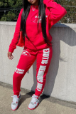 Red Street Print Patchwork Hooded Collar Long Sleeve Two Pieces