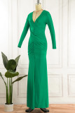 Blue Party Solid Fold V Neck Trumpet Mermaid Dresses