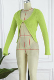 Green Sexy Solid Patchwork V Neck Tops