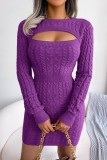 Black Casual Solid Hollowed Out Patchwork O Neck Long Sleeve Dresses