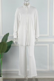 Rose Red Casual Solid Patchwork Turndown Collar Long Sleeve Two Pieces
