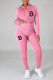Pink Casual Print Patchwork Zipper Hooded Collar Long Sleeve Two Pieces
