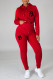 Red Casual Print Patchwork Zipper Hooded Collar Long Sleeve Two Pieces