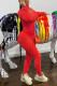 Red Sexy Solid Hollowed Out Patchwork Turtleneck Long Sleeve Two Pieces