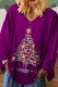 Purple Casual Print Basic V Neck Tops