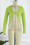 Green Sexy Solid Patchwork V Neck Tops