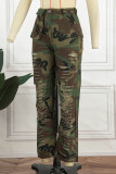 Camouflage Street Camouflage Print Ripped Harlan Mid Waist Harlan Full Print Bottoms